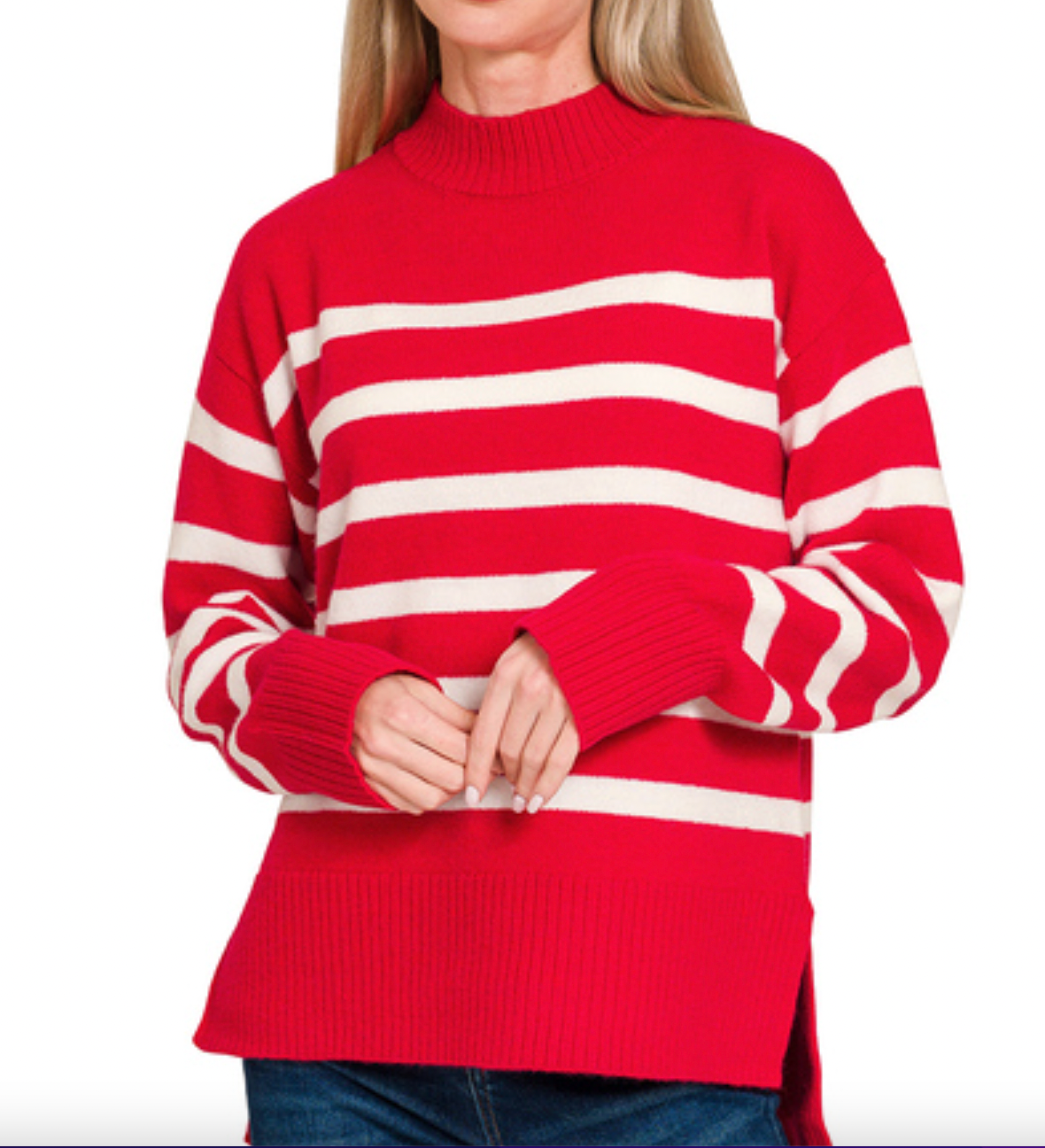 Striped Mock Neck Sweater