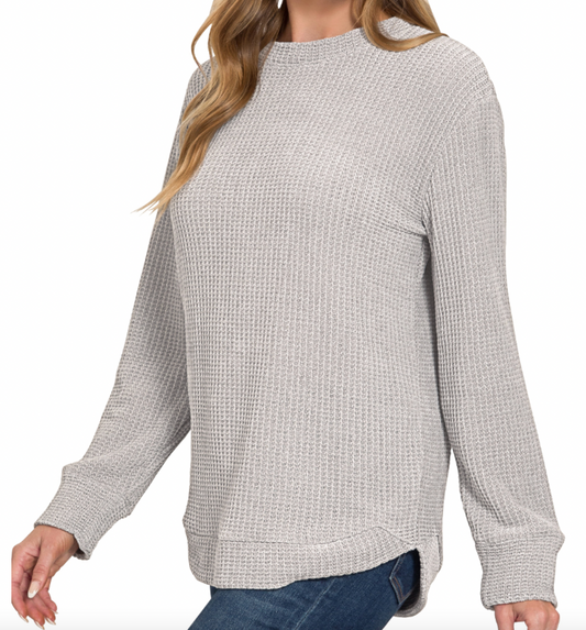 Chenille Waffle Knit Sweater Grey