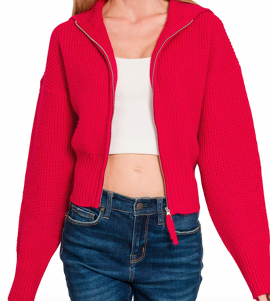 Collared Zip Up Sweater