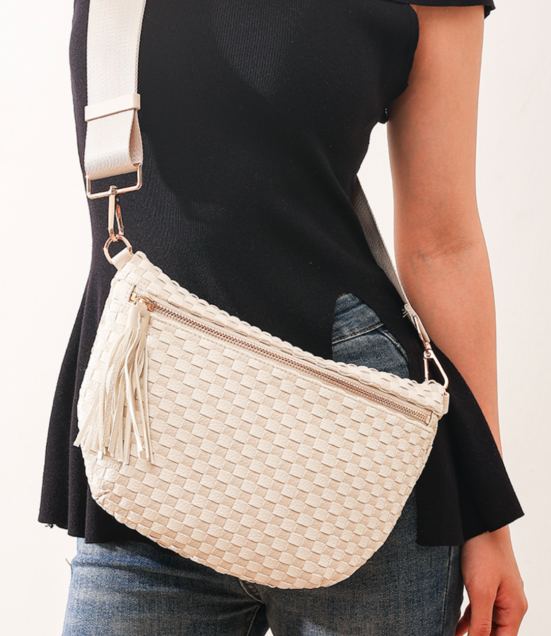 Beige Checkered Bum Bag