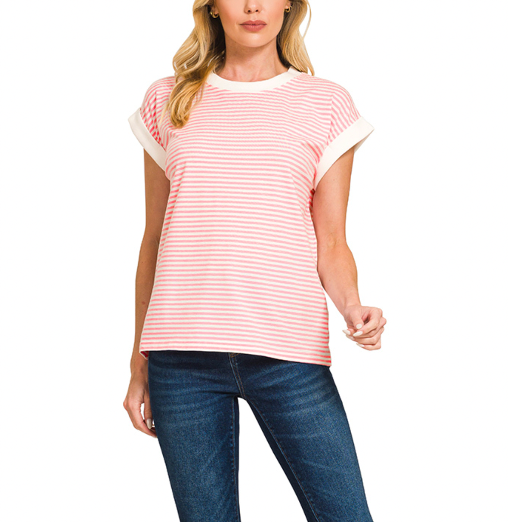 Stripe Contrast Trim Top