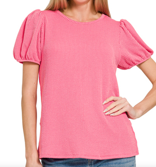 Ribbed Puff Sleeve Top
