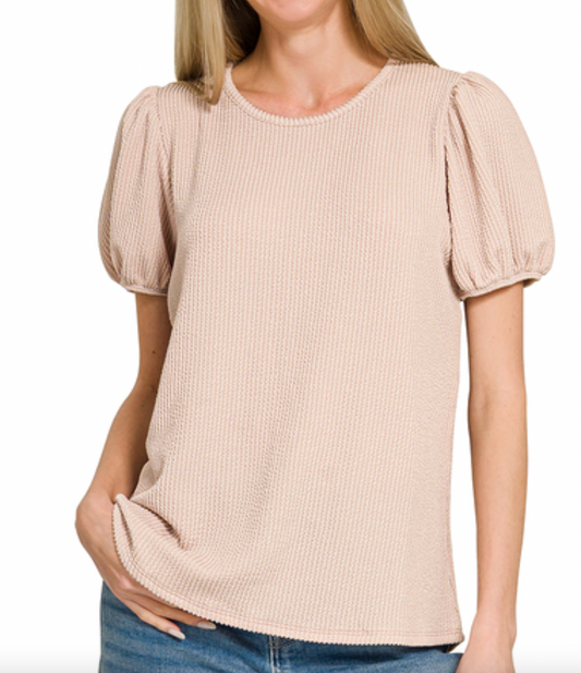 Ribbed Puff Sleeve Top
