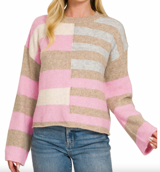 Wool Blend Color Block Sweater