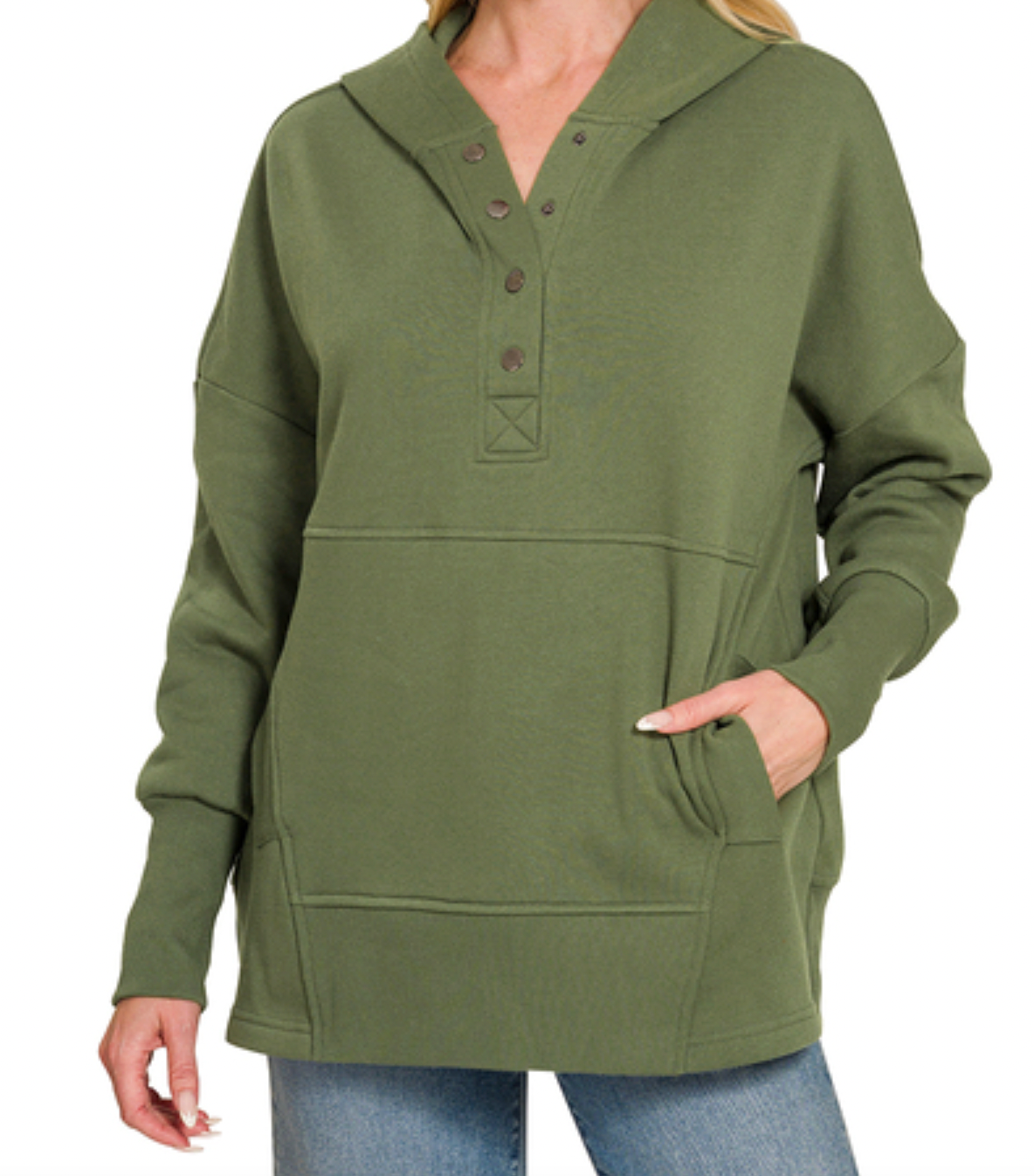 Half Snap Button Hooded Sweatshirts