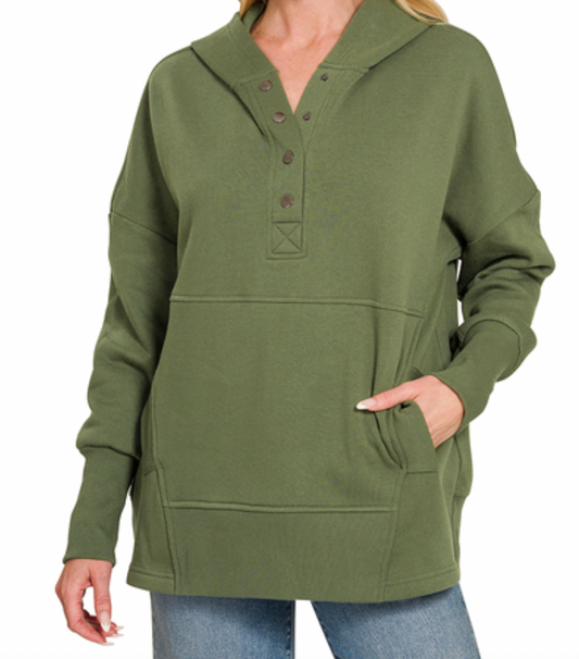 Half Snap Button Hooded Sweatshirts