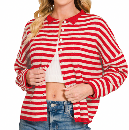 Striped Collared Button Down Sweater