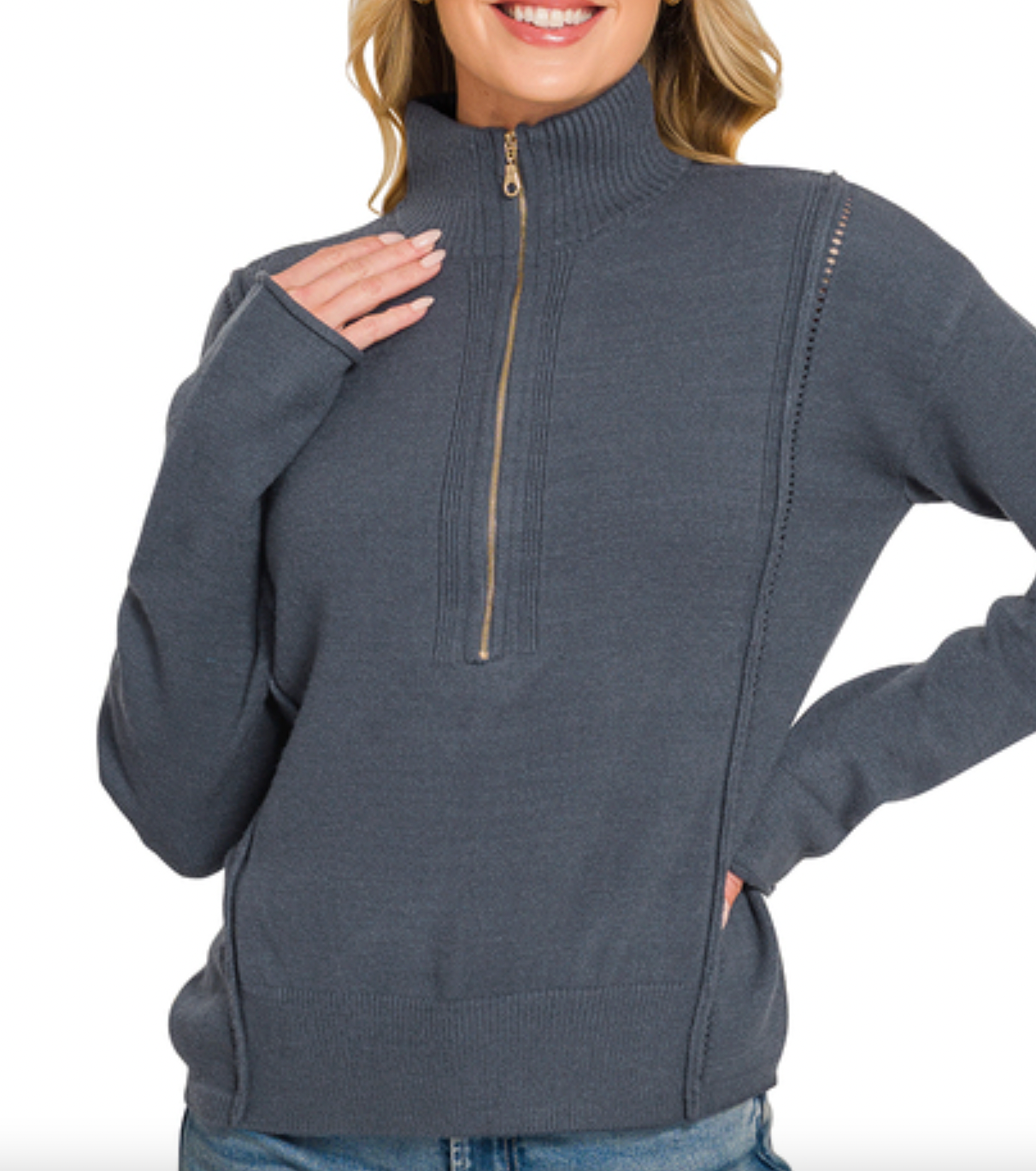 Half Zip High Neck Sweater