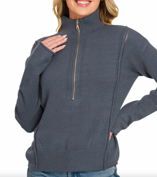 Half Zip High Neck Sweater