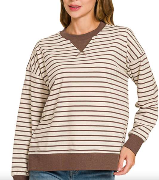 Striped Rib Banded Pullover