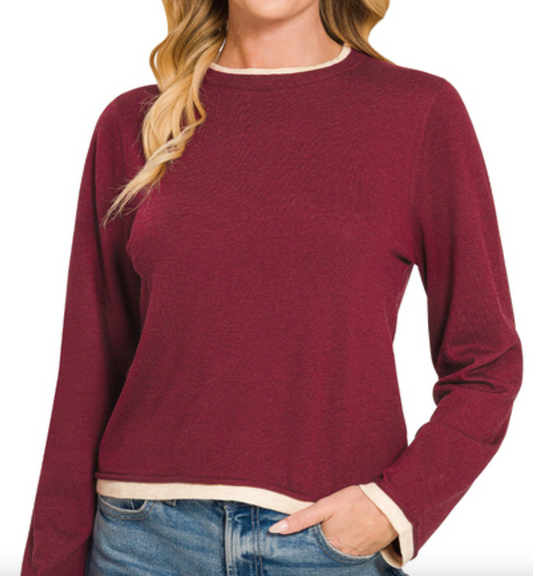 Wool Blend Contrast Sweater