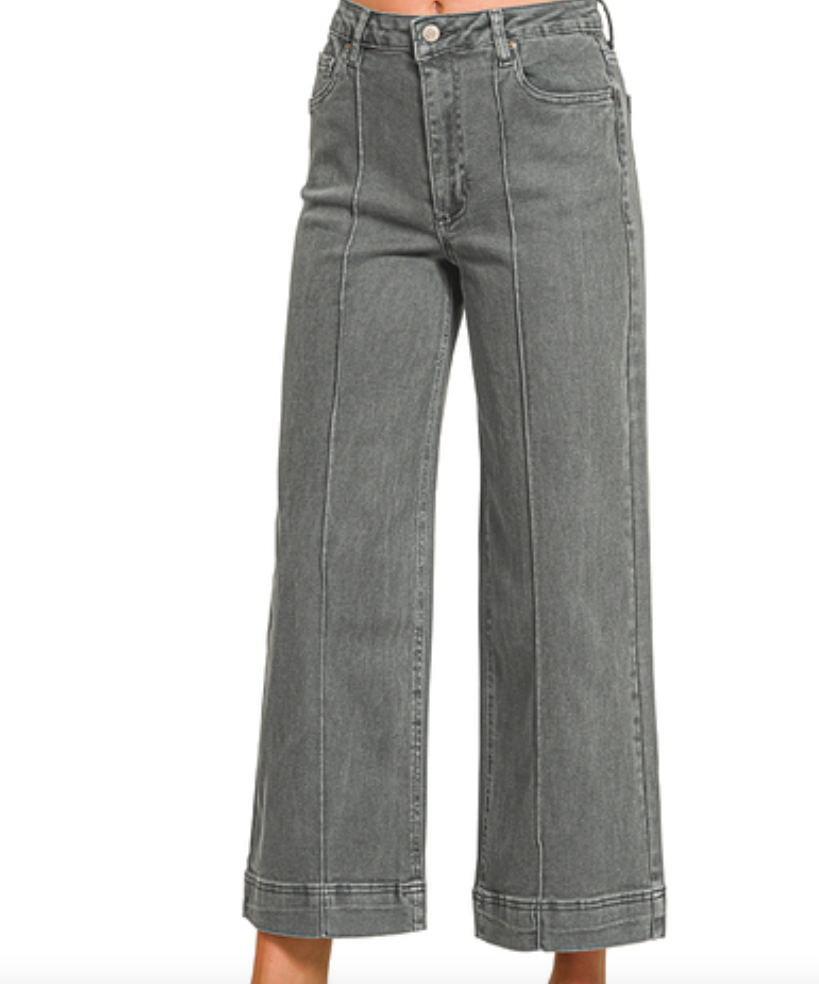 High Rise Pintuck Denim Pants