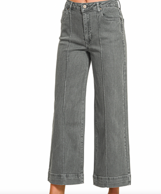 High Rise Pintuck Denim Pants