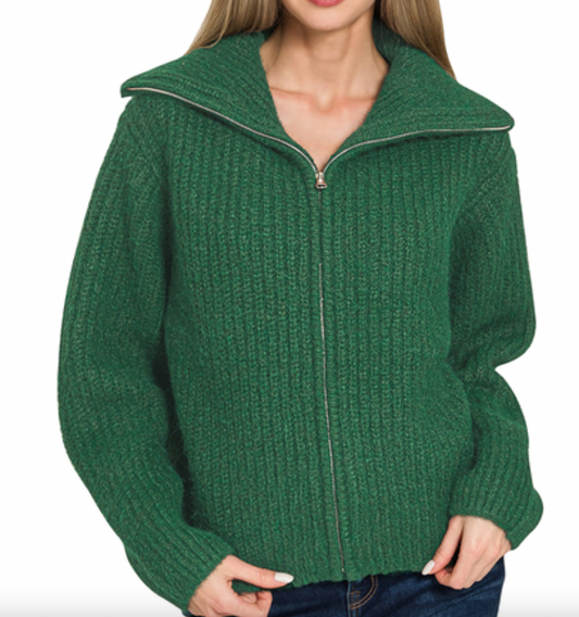 High Neck Full Zip Sweater