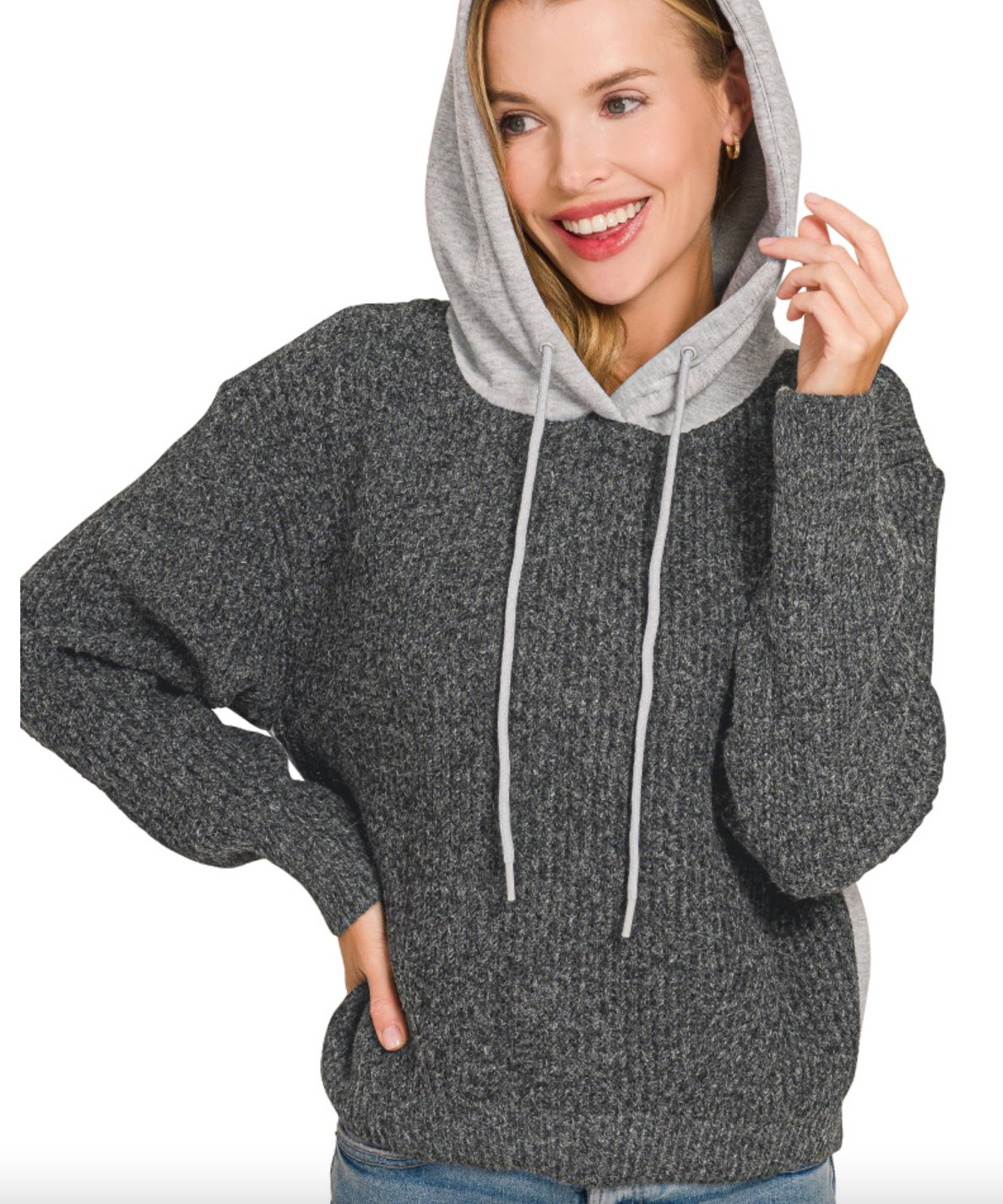 Textured Sweater with Hoodie