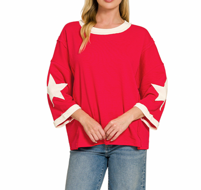 French Terry Star Patched Top