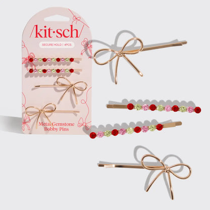 Holiday Gemstone & Bow Bobby Pins
