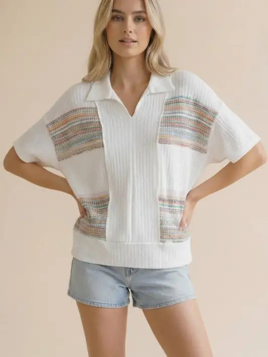 Collared Multi Color Stripe Top