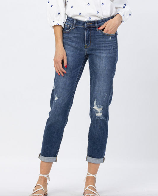 Judy Blue Destroyed Cuffed Slim Fit Jeans
